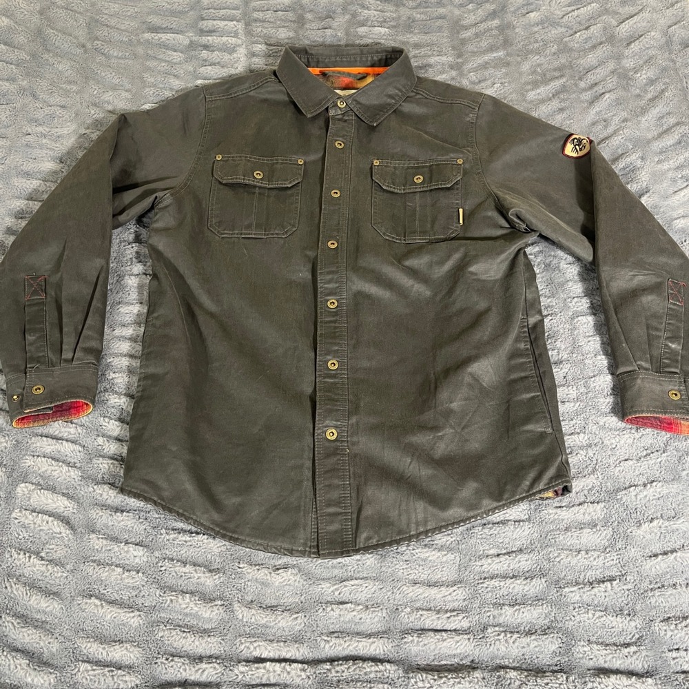 Legendary Whitetails Mens Flannel Lined Canvas Shirt Jacket Gray‎ Medium AP792